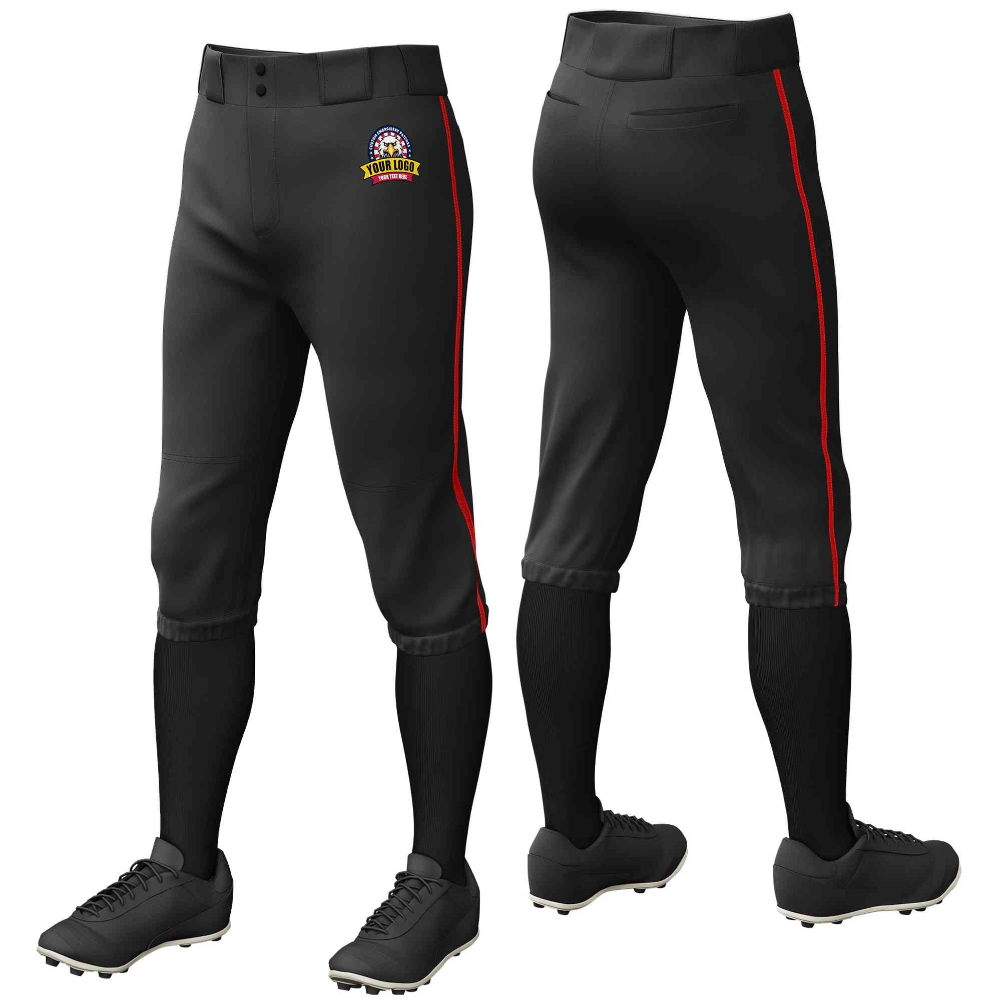 Pantalon de baseball personnalisé noir rouge, coupe classique, culotte d'entraînement extensible