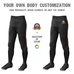 Custom Black Red Classic Fit Stretch Practice Knickers Baseball Pants