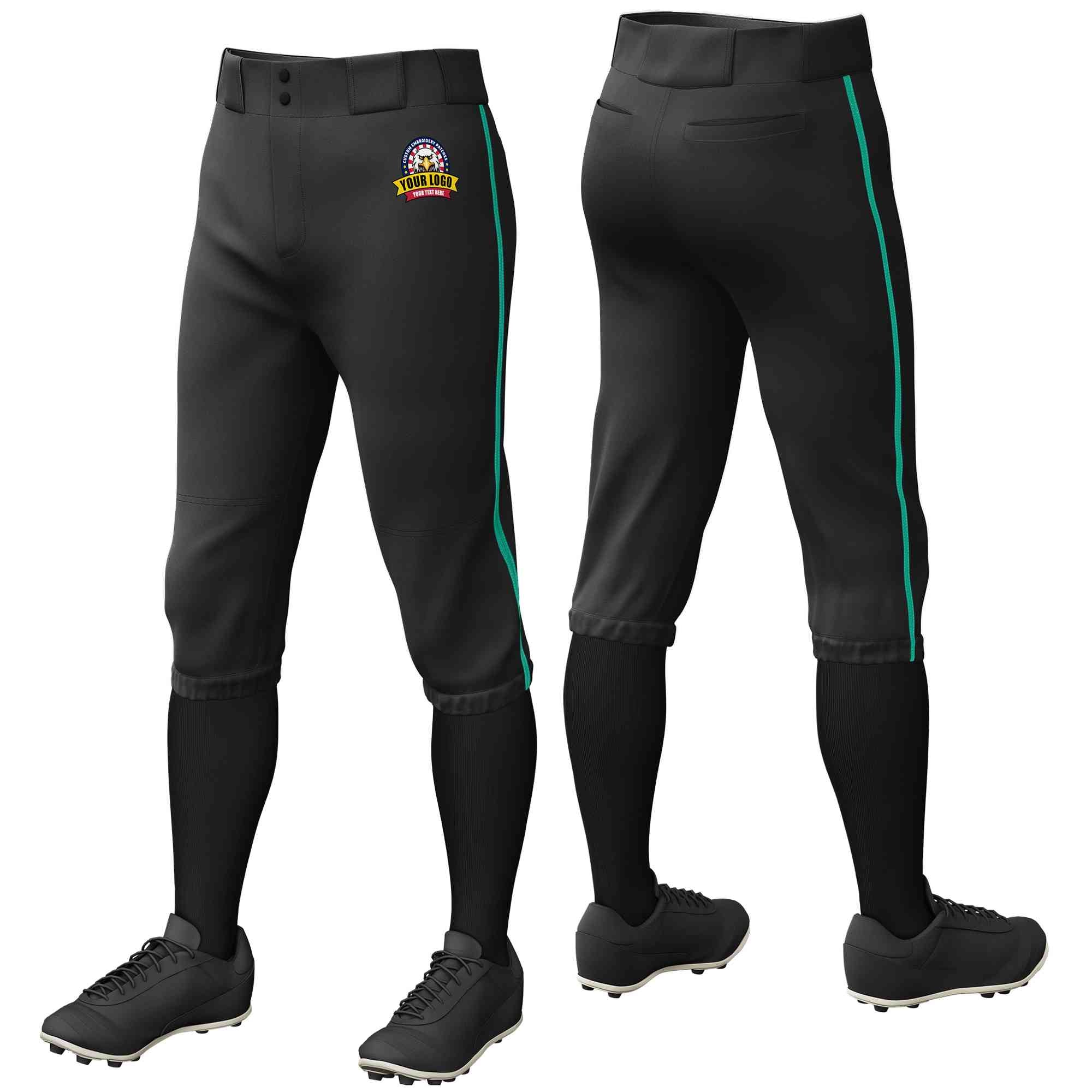 Pantalon de baseball personnalisé noir sarcelle, coupe classique, culotte d'entraînement extensible