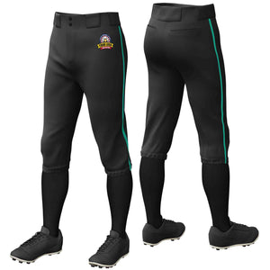 Custom Black Teal Classic Fit Stretch Practice Knickers Baseball Pants