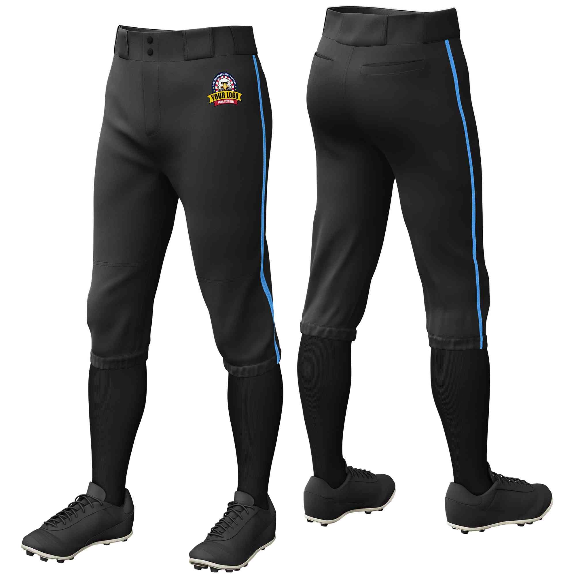 Pantalon de baseball personnalisé, culotte d'entraînement extensible, bleu poudre noir, coupe classique