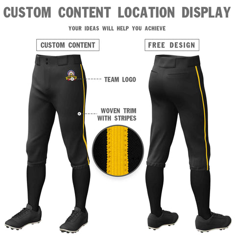 Custom Black Gold Classic Fit Stretch Practice Knickers Baseball Pants