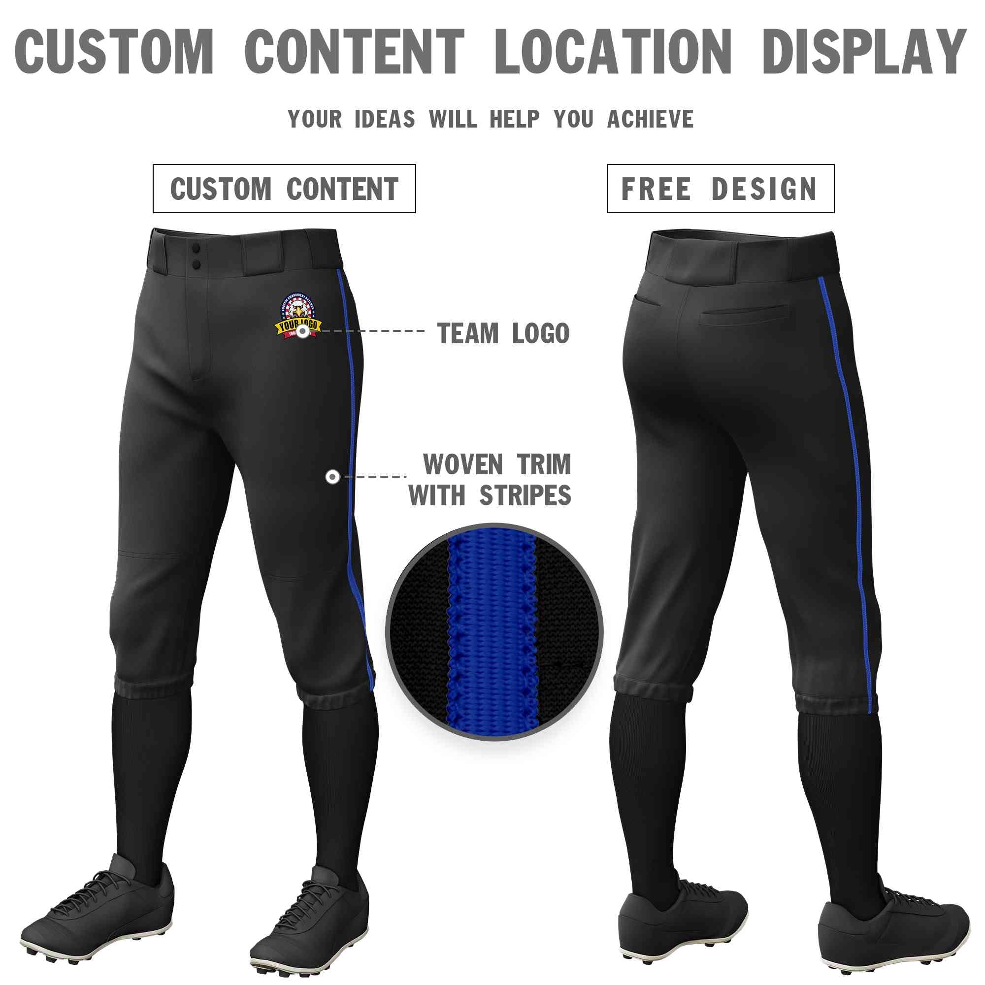 Pantalon de baseball personnalisé noir Royal Classic Fit Stretch Practice Knickers