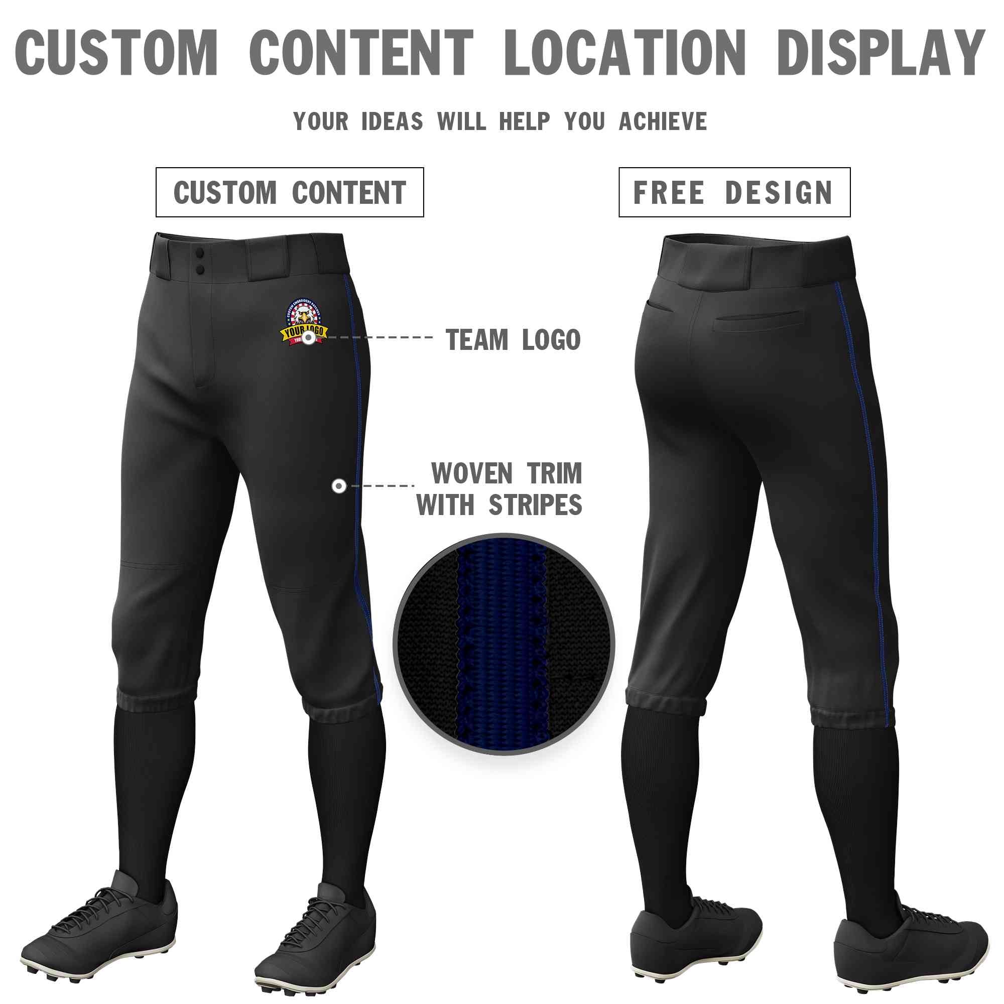 Pantalon de baseball personnalisé noir bleu marine, coupe classique, culotte d'entraînement extensible