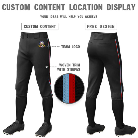 Custom Black Light Blue-Red Classic Fit Stretch Practice Knickers Baseball Pants