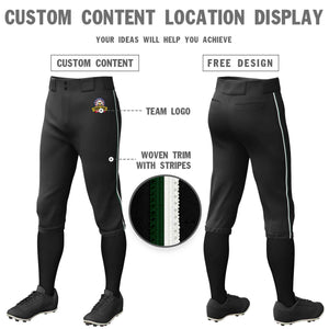 Custom Black Green-White Classic Fit Stretch Practice Knickers Baseball Pants