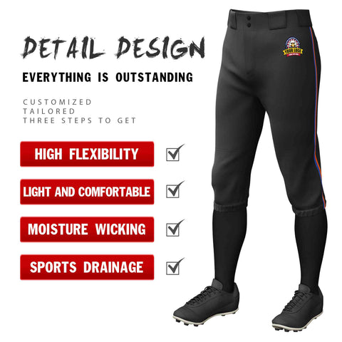 Custom Black Royal-Orange Classic Fit Stretch Practice Knickers Baseball Pants