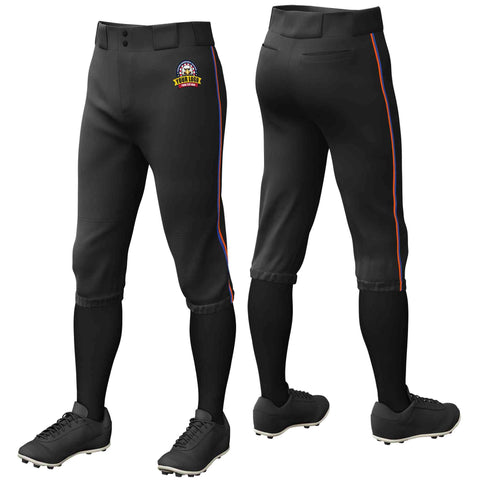 Custom Black Royal-Orange Classic Fit Stretch Practice Knickers Baseball Pants