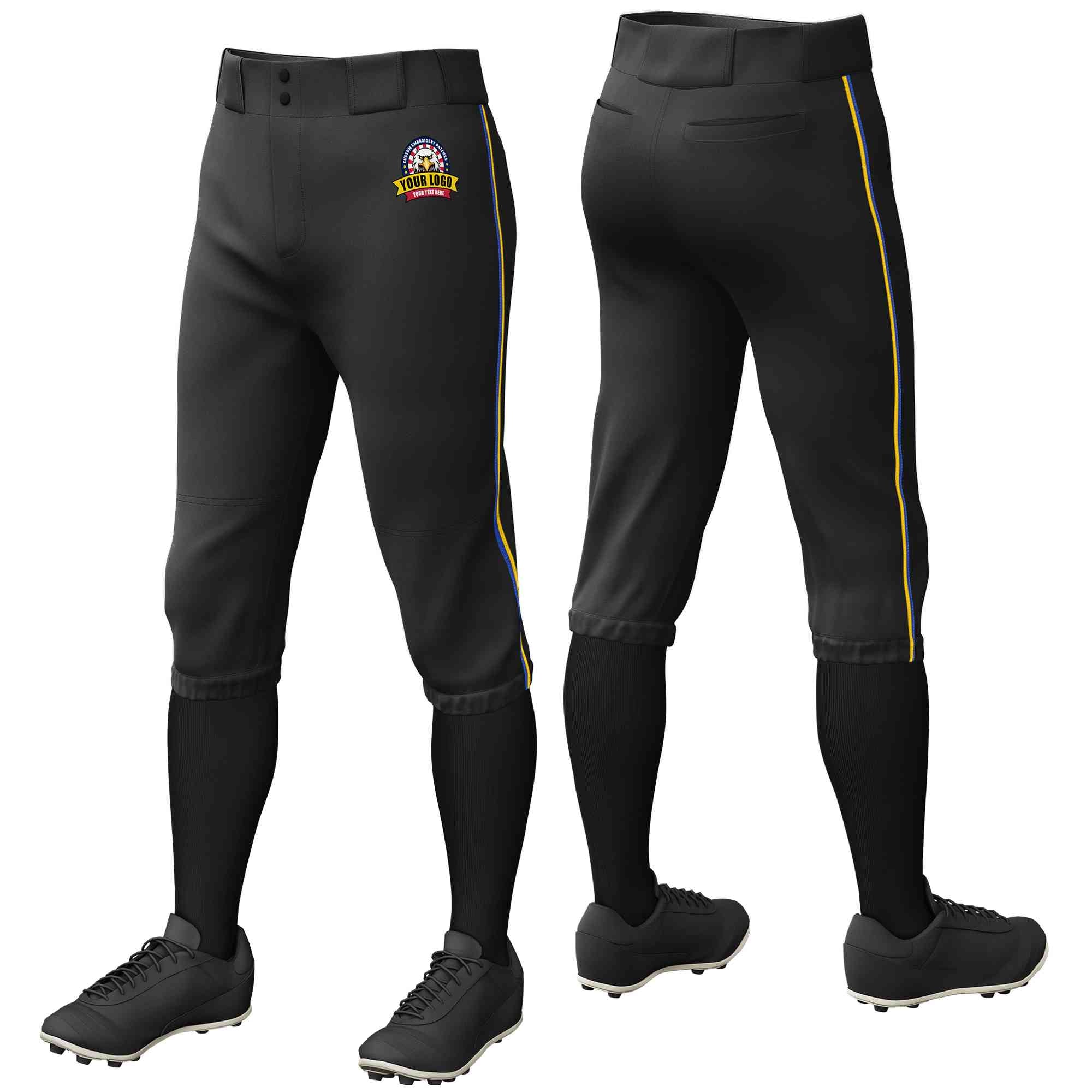 Pantalon de baseball personnalisé noir Royal-Gold, coupe classique, culotte d'entraînement extensible