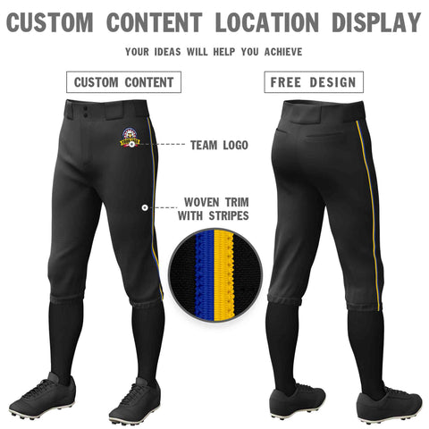 Custom Black Royal-Gold Classic Fit Stretch Practice Knickers Baseball Pants