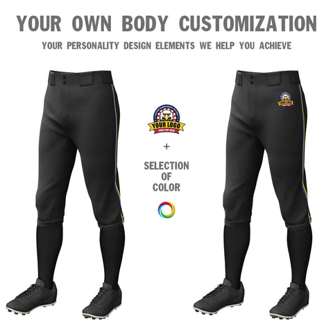 Custom Black Royal-Gold Classic Fit Stretch Practice Knickers Baseball Pants