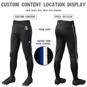 Custom Black Royal-White Classic Fit Stretch Practice Knickers Baseball Pants