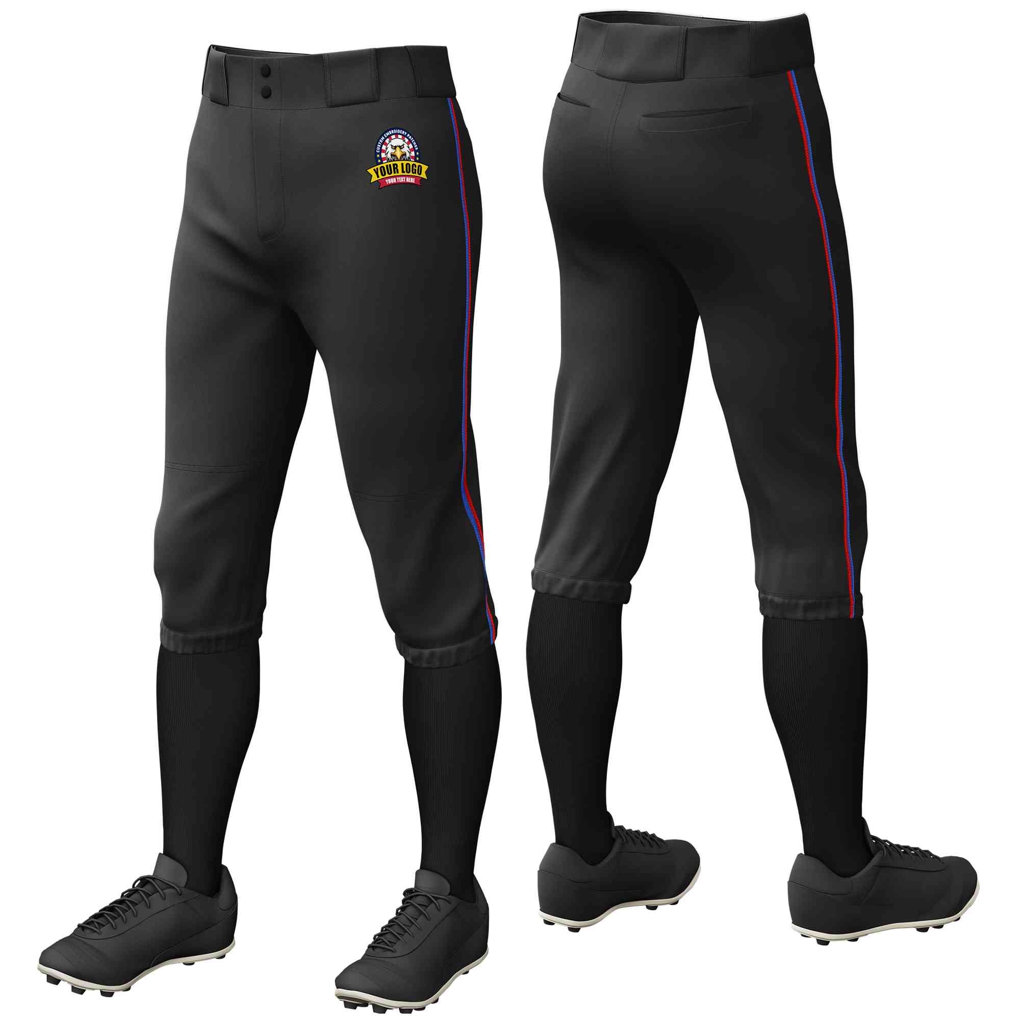 Pantalon de baseball personnalisé noir royal-rouge, coupe classique, culotte d'entraînement extensible