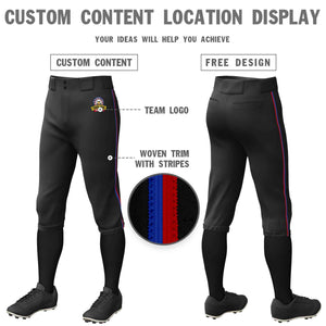 Custom Black Royal-Red Classic Fit Stretch Practice Knickers Baseball Pants