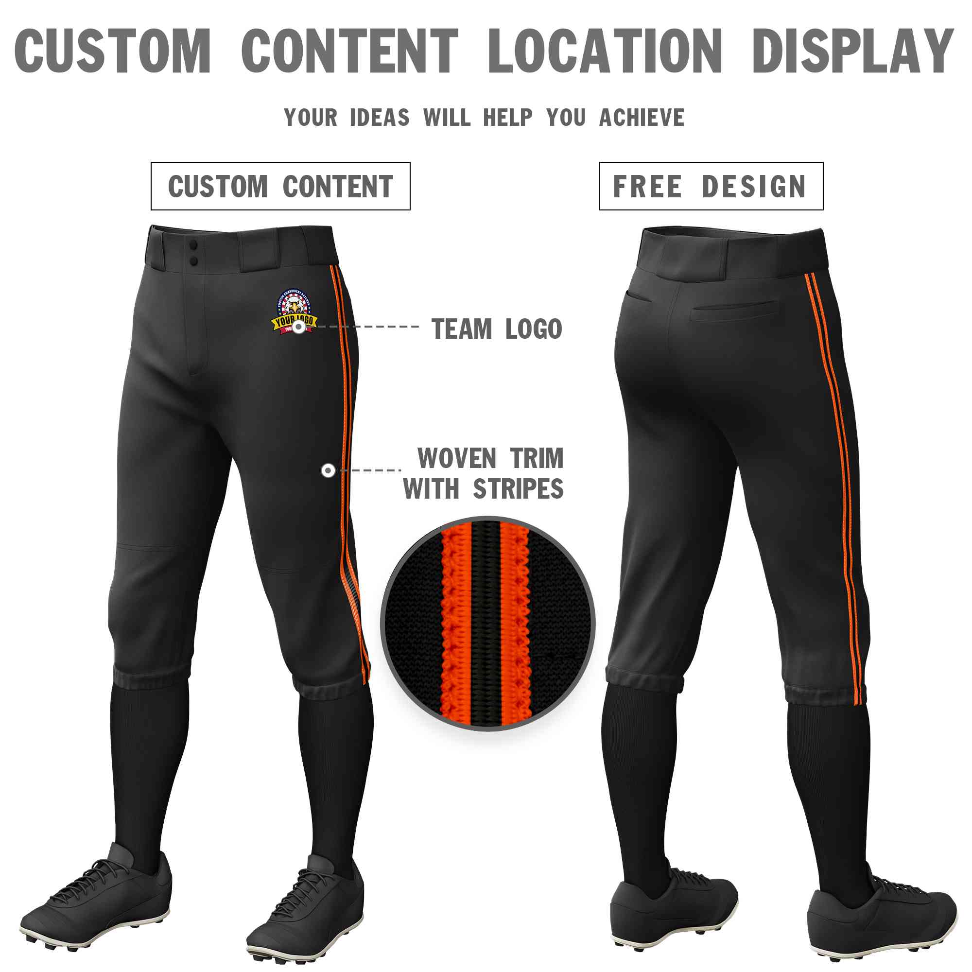 Pantalon de baseball personnalisé, noir, orange, noir-orange, coupe classique, culotte d'entraînement extensible