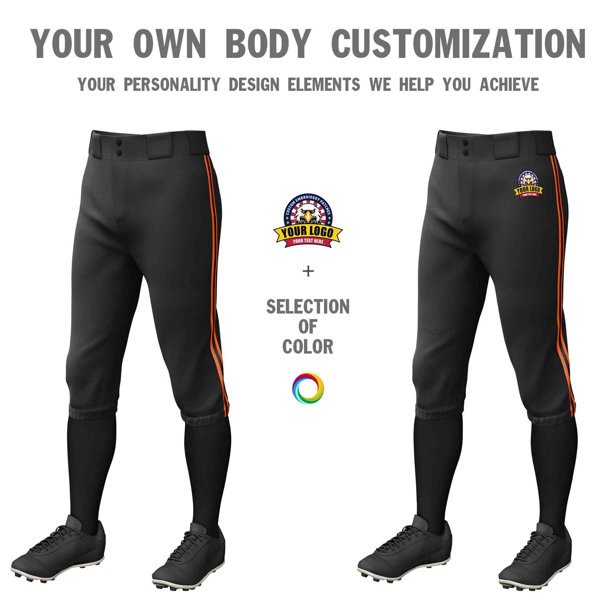 Custom Black Orange Black-Orange Classic Fit Stretch Practice Knickers Baseball Pants