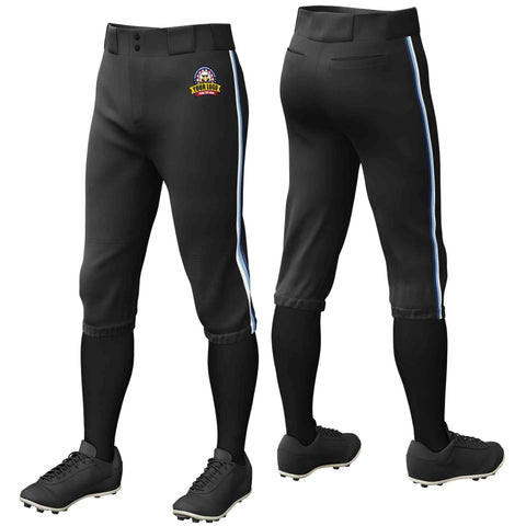 Custom Black White Light Blue-Navy Classic Fit Stretch Practice Knickers Baseball Pants