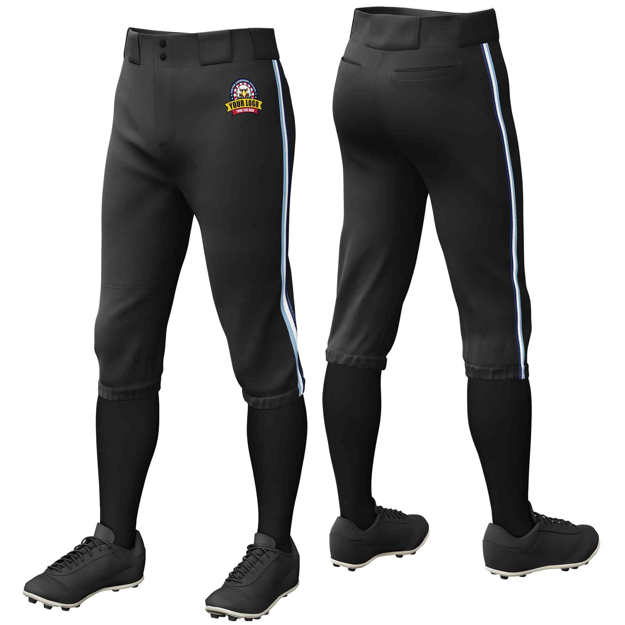 Pantalon de baseball personnalisé, noir, bleu clair, blanc-marine, coupe classique, culotte d'entraînement extensible