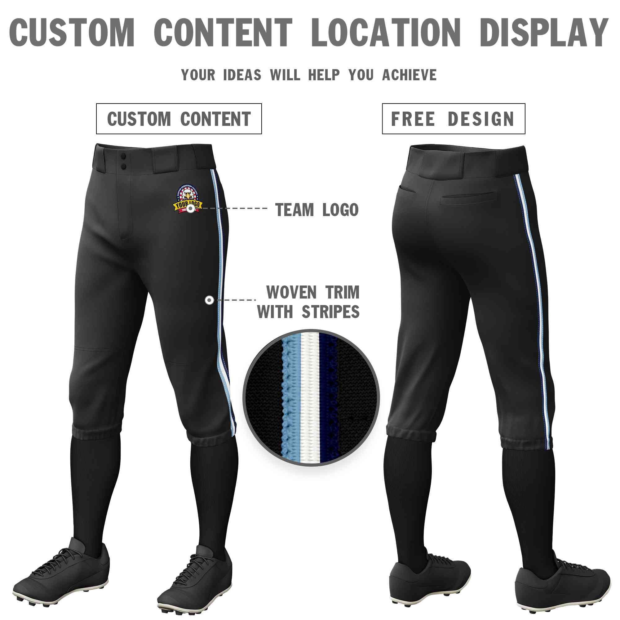 Pantalon de baseball personnalisé, noir, bleu clair, blanc-marine, coupe classique, culotte d'entraînement extensible