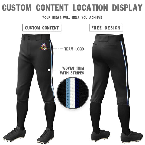 Custom Black Light Blue White-Navy Classic Fit Stretch Practice Knickers Baseball Pants