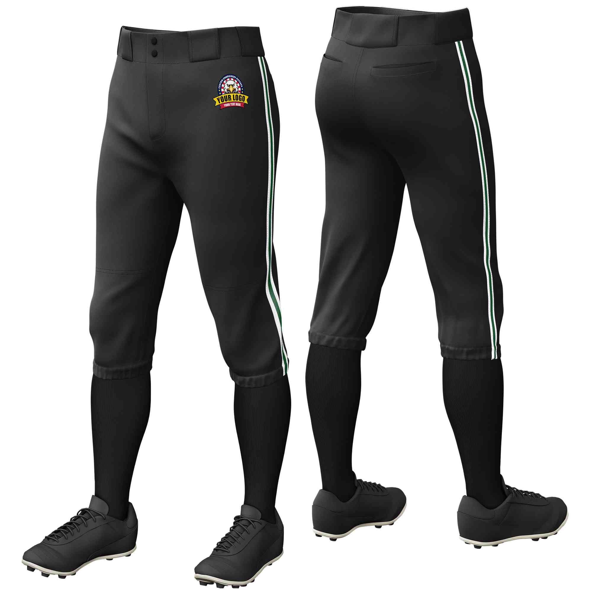 Pantalon de baseball personnalisé, noir, blanc, vert-blanc, coupe classique, culotte d'entraînement extensible