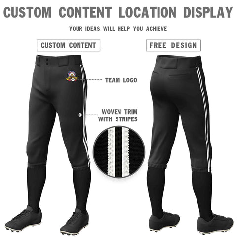 Custom Black White Black-White Classic Fit Stretch Practice Knickers Baseball Pants