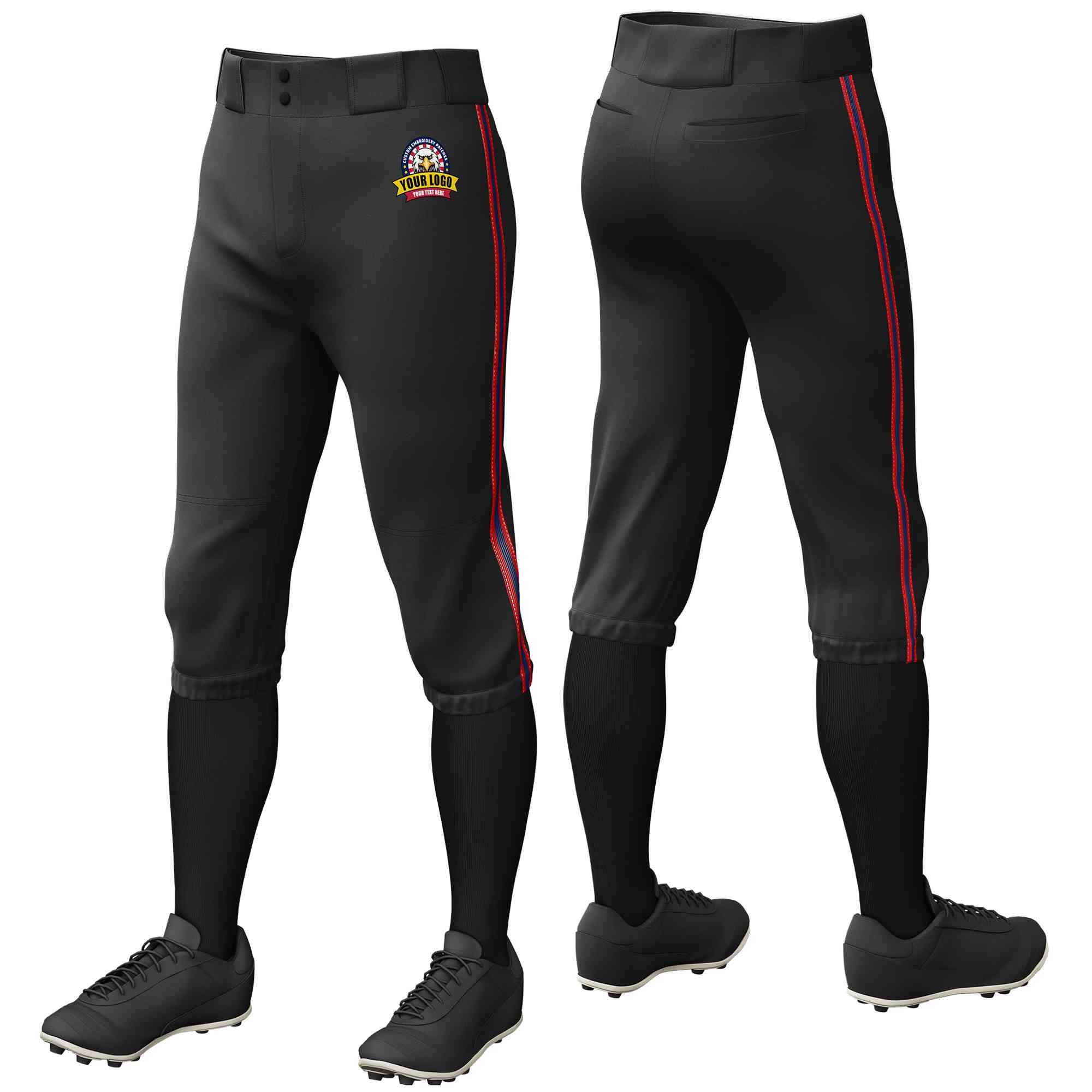 Pantalon de baseball personnalisé noir rouge marine-rouge, coupe classique, culotte d'entraînement extensible