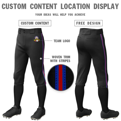Custom Black Royal Red-Royal Classic Fit Stretch Practice Knickers Baseball Pants