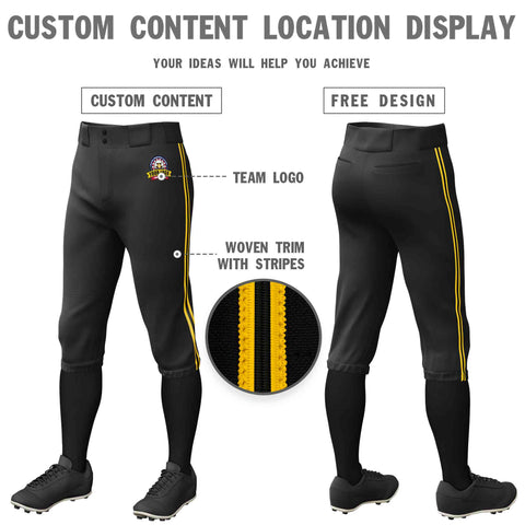 Custom Black Gold Classic Fit Stretch Practice Knickers Baseball Pants