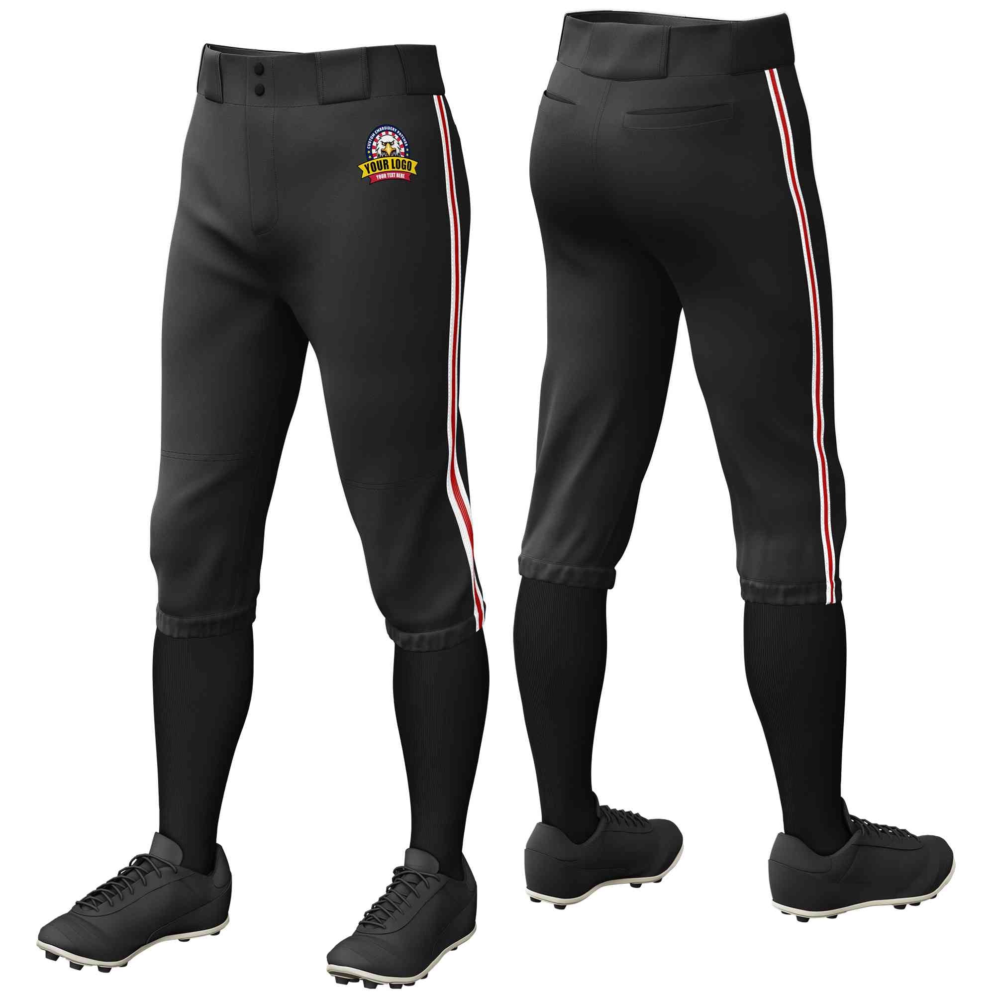 Pantalon de baseball personnalisé, noir, blanc, rouge-blanc, coupe classique, culotte d'entraînement extensible