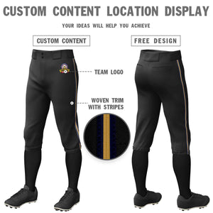 Custom Black Navy Old Gold-Navy Pantalon de baseball extensible coupe classique