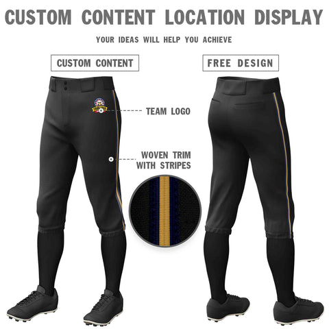 Custom Black Navy Old Gold-Navy Classic Fit Stretch Practice Knickers Baseball Pants