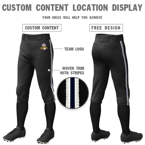 Custom Black White Navy-White Classic Fit Stretch Practice Knickers Baseball Pants