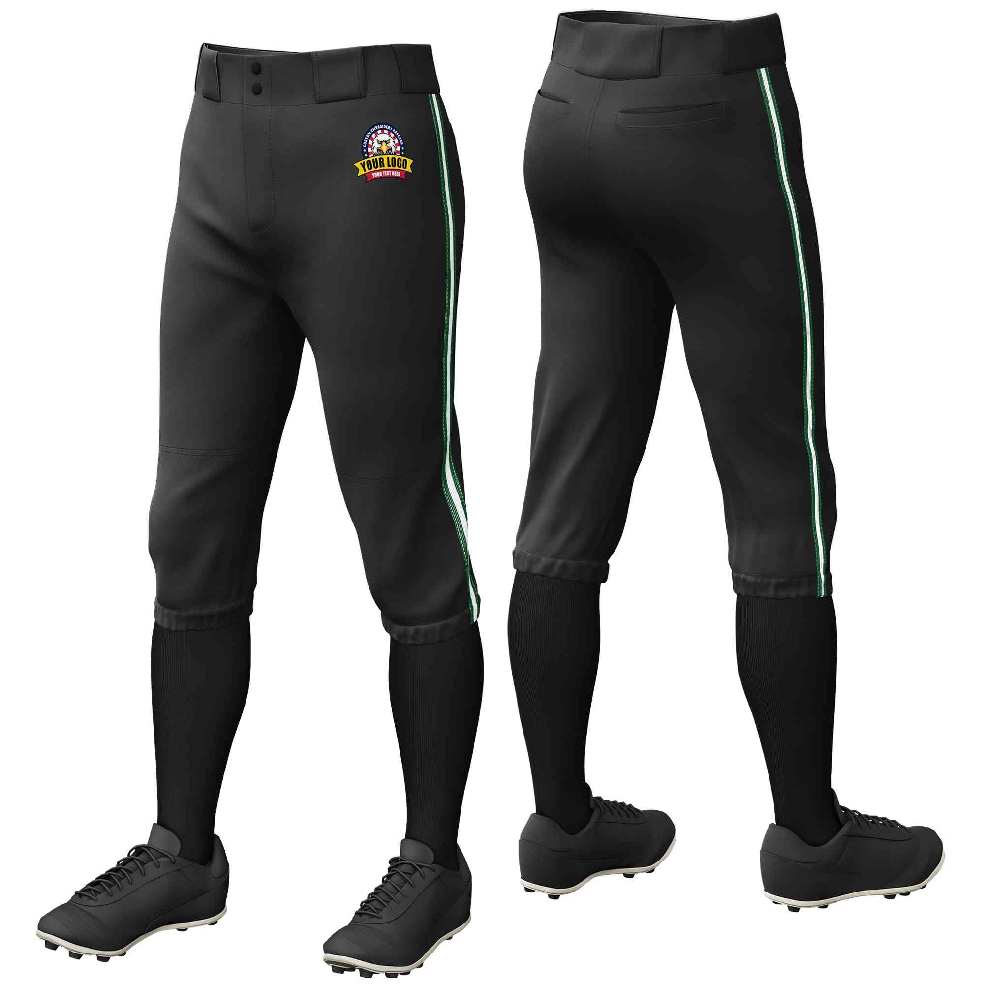 Pantalon de baseball personnalisé, culotte d'entraînement extensible, noir, vert, blanc-vert, coupe classique