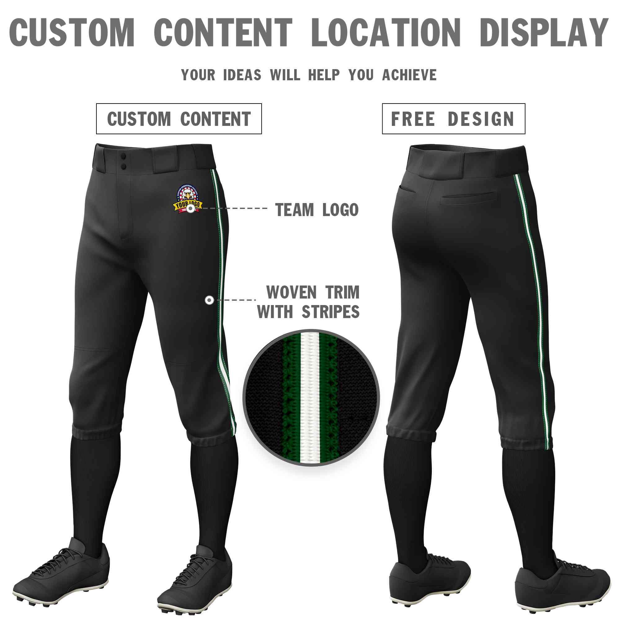 Pantalon de baseball personnalisé, culotte d'entraînement extensible, noir, vert, blanc-vert, coupe classique