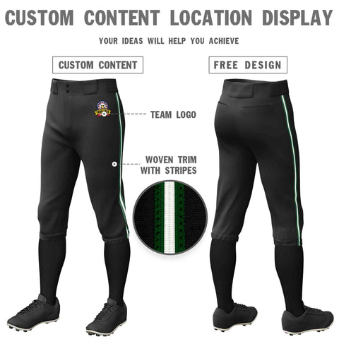 Custom Black Green White-Green Classic Fit Stretch Practice Knickers Baseball Pants