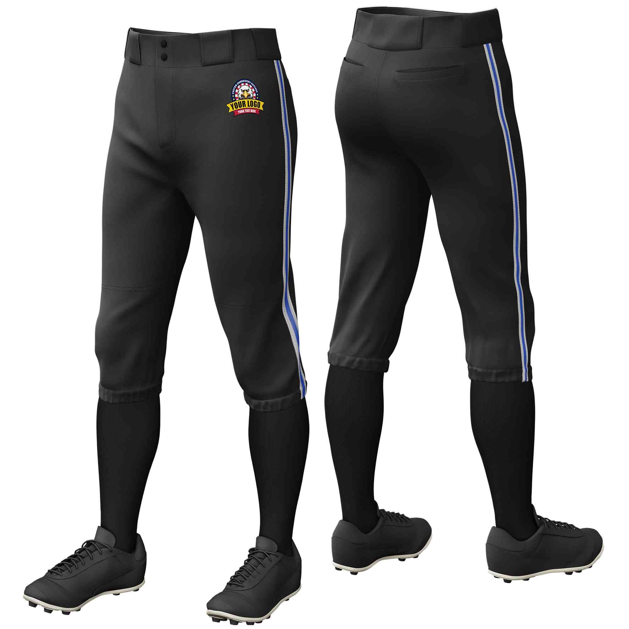 Pantalon de baseball personnalisé, noir, gris, gris royal, coupe classique, culotte d'entraînement extensible