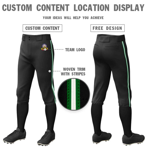 Custom Black Kelly Green White-Kelly Green Classic Fit Stretch Practice Knickers Baseball Pants