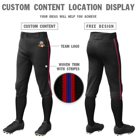 Custom Black Red Royal-Red Classic Fit Stretch Practice Knickers Baseball Pants