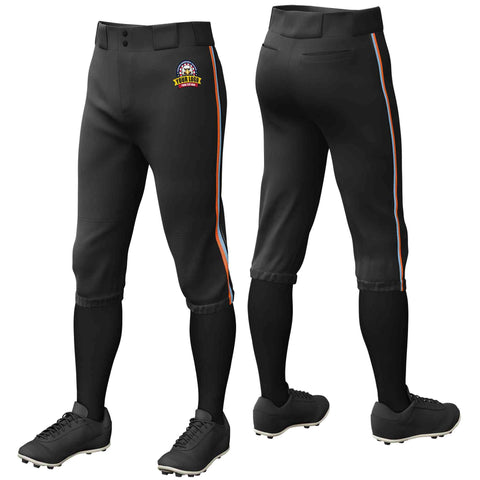 Custom Black Orange Light Blue-Black Classic Fit Stretch Practice Knickers Baseball Pants