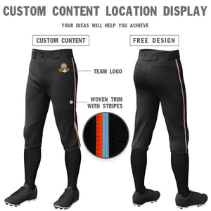 Pantalon de baseball personnalisé noir orange bleu clair-noir, coupe classique, culotte d'entraînement extensible