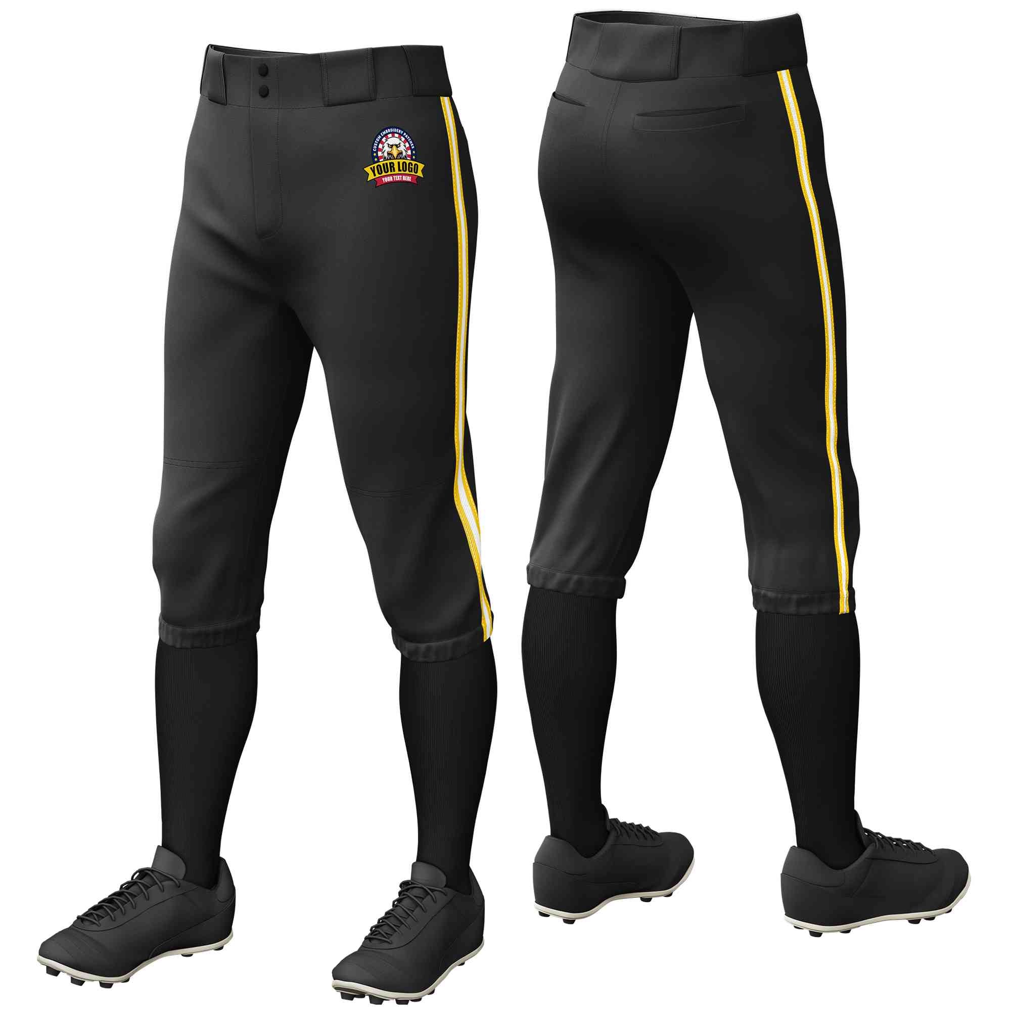 Pantalon de baseball personnalisé, noir, jaune, blanc-jaune, coupe classique, culotte d'entraînement extensible