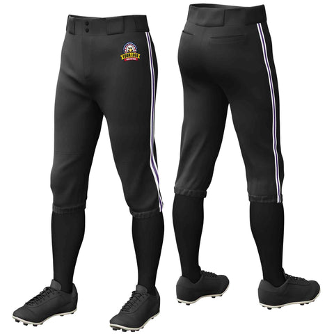 Custom Black White Purple-White Classic Fit Stretch Practice Knickers Baseball Pants