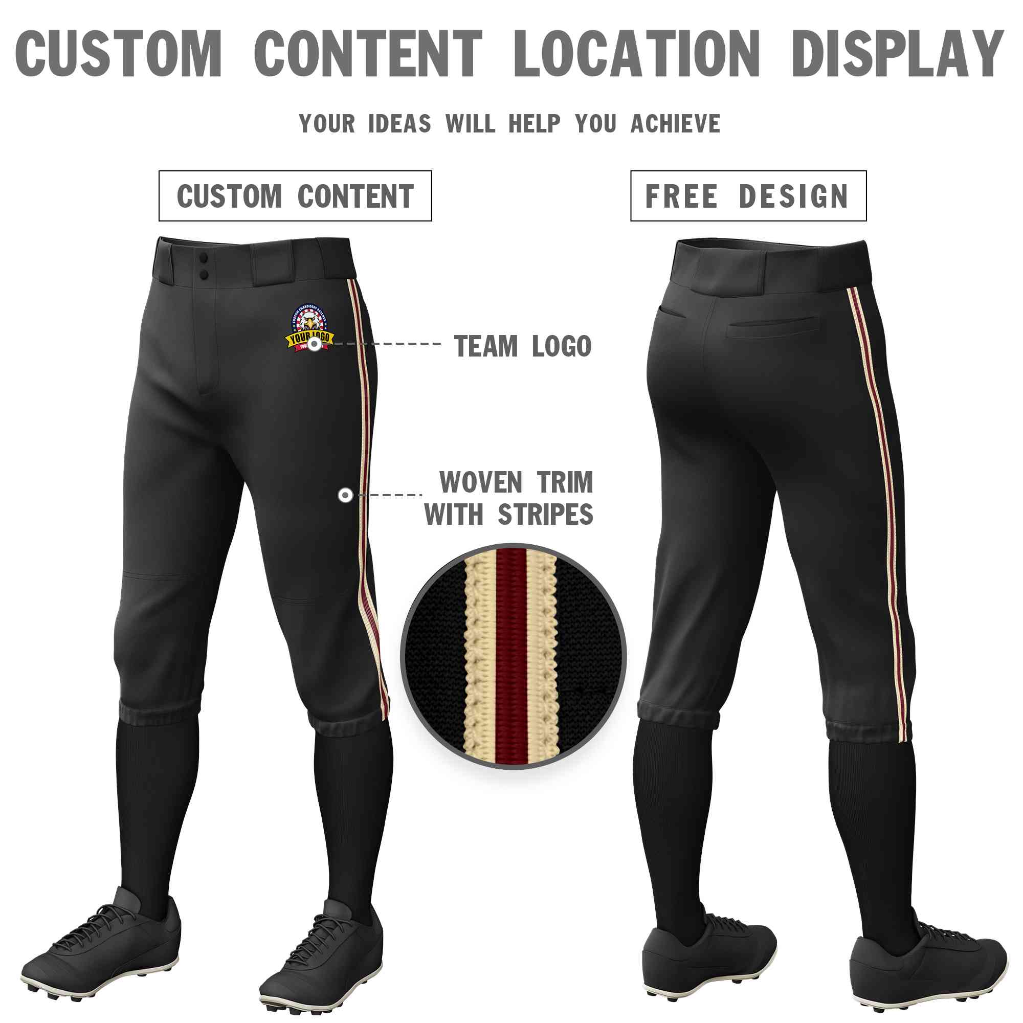 Pantalon de baseball personnalisé noir kaki cramoisi-kaki coupe classique extensible