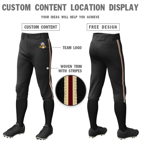 Custom Black Khaki Crimson-Khaki Classic Fit Stretch Practice Knickers Baseball Pants