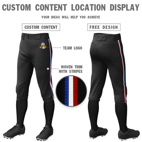 Custom Black Royal White-Red Classic Fit Stretch Practice Knickers Baseball Pants