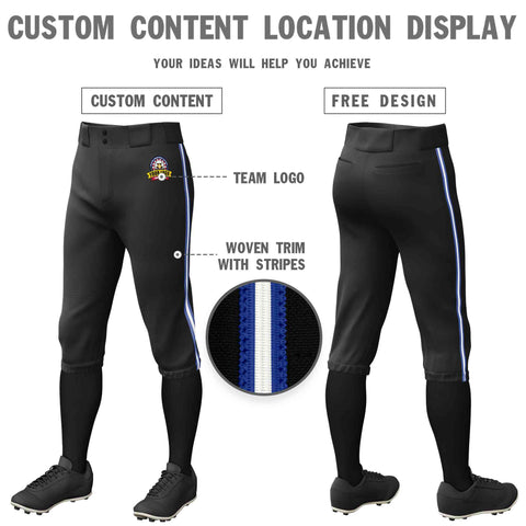 Custom Black Royal White-Royal Classic Fit Stretch Practice Knickers Baseball Pants