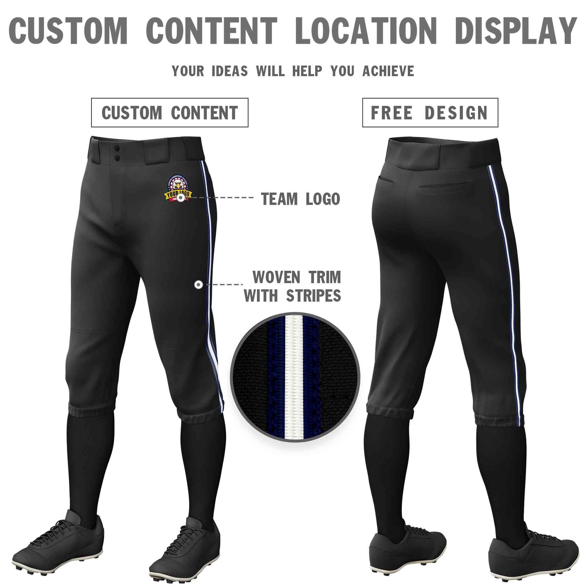 Pantalon de baseball personnalisé, noir, bleu marine, blanc-marine, coupe classique, culotte d'entraînement extensible