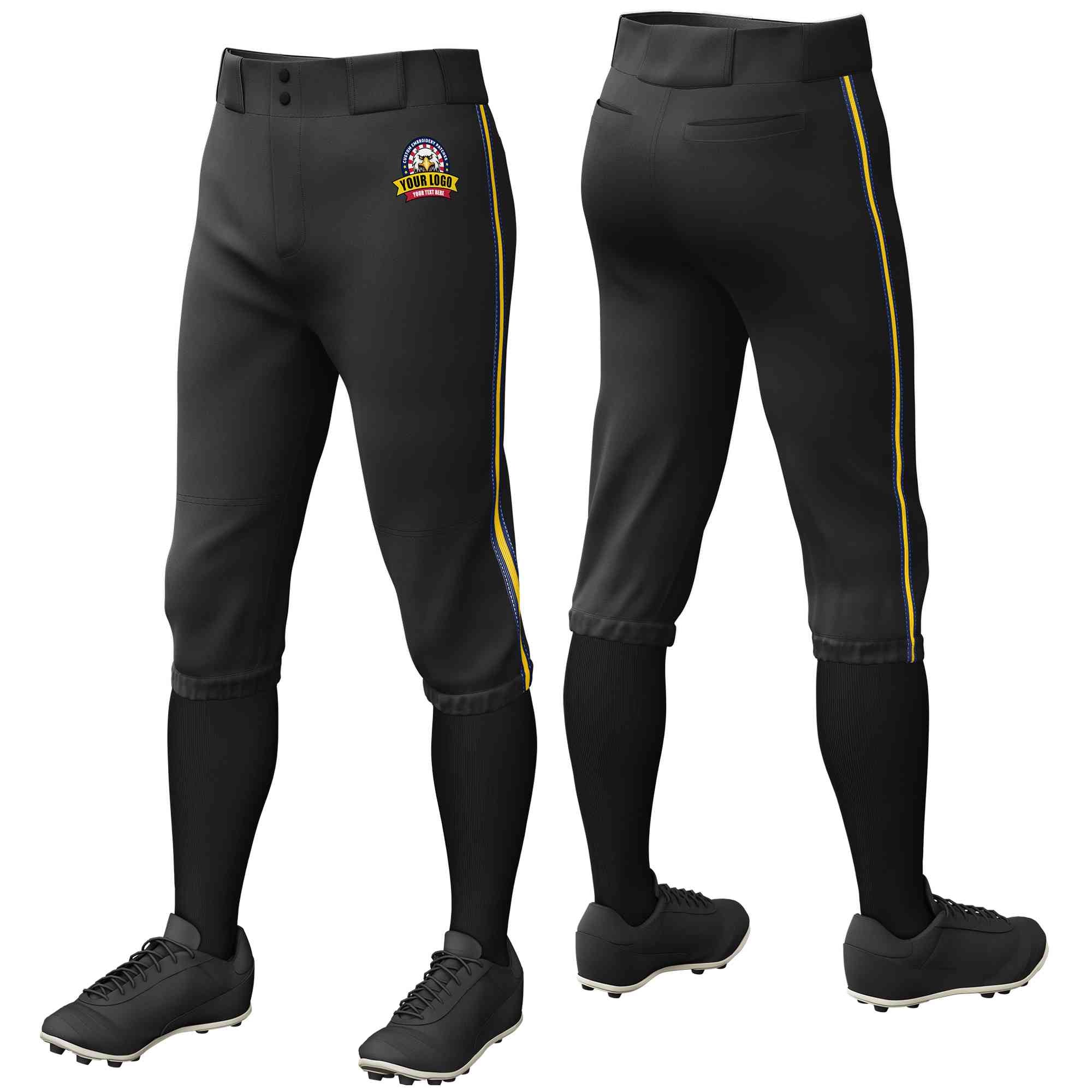 Pantalon de baseball personnalisé noir marine or-marine, coupe classique, culotte d'entraînement extensible