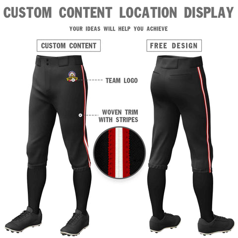 Custom Black Red White-Red Classic Fit Stretch Practice Knickers Baseball Pants